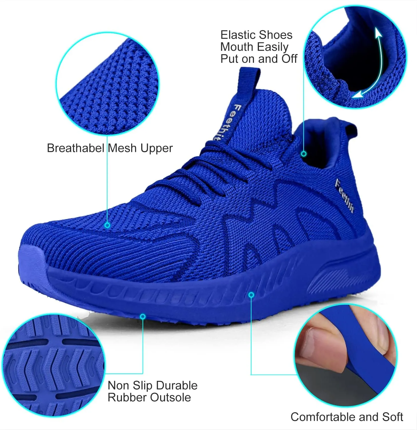 Feethit Mens Non Slip Walking Sneakers Lightweight Breathable Slip on Running Shoes Athletic Gym Tennis Shoes for Men