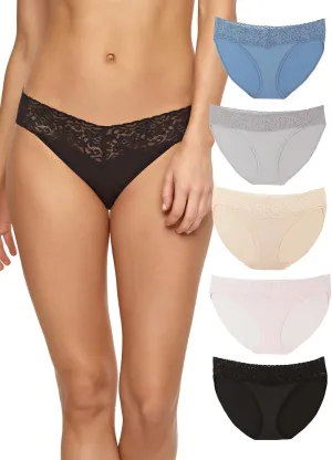 Felina Stretchy Lace Trimmed Bikini Underwear - Sexy Underwear for Women, Bikini Panties, Seamless Panties (5-Pack)