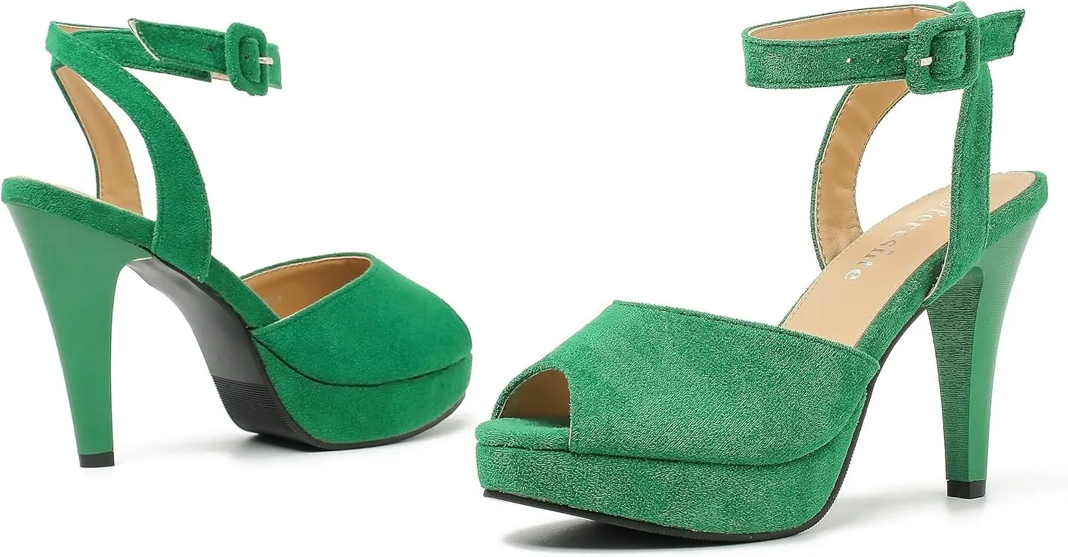 fereshte Women's High Heels Platform Sandals Ankle Strap Slingback Dress Sandal Pump Shoes
