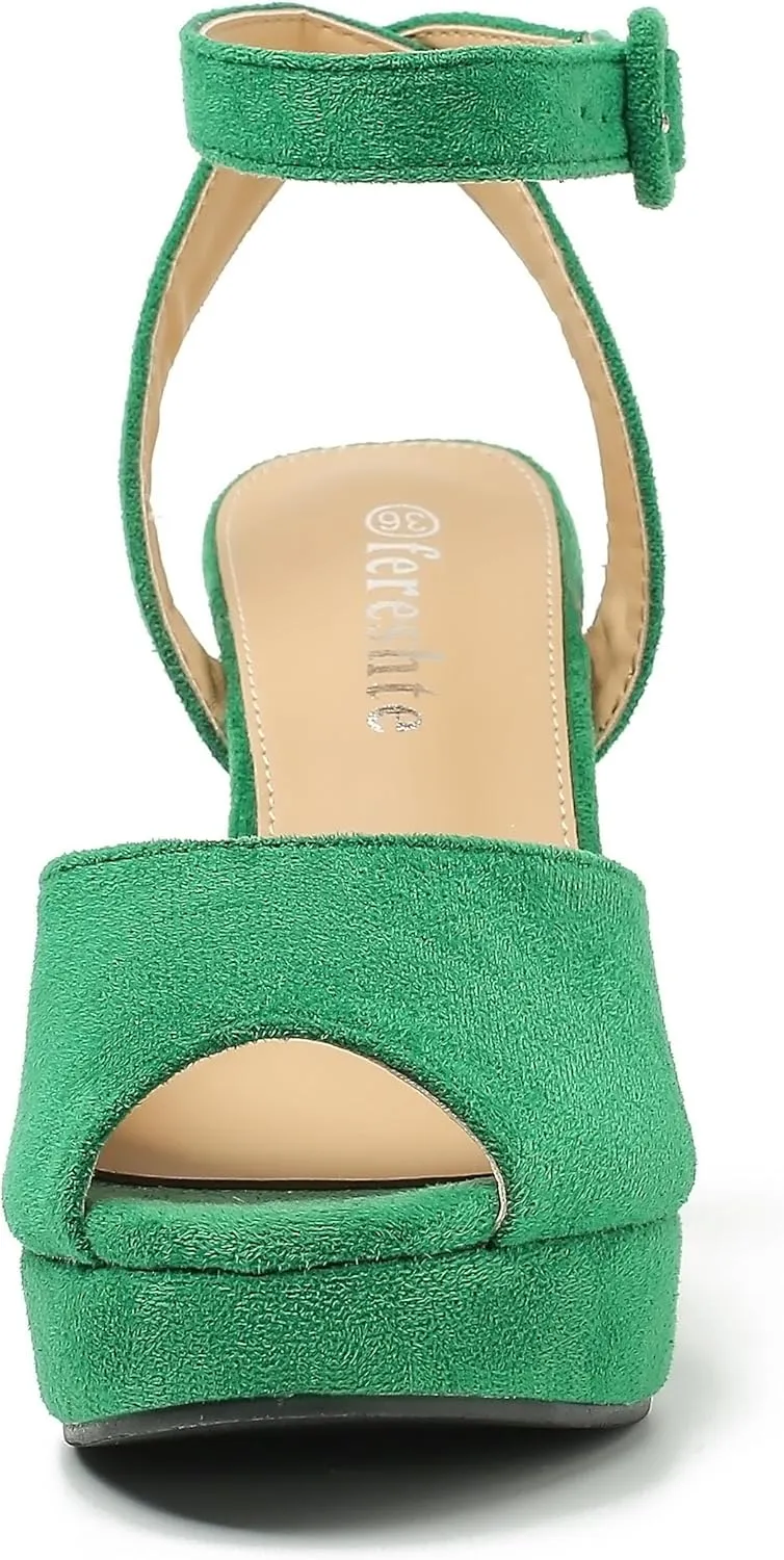 fereshte Women's High Heels Platform Sandals Ankle Strap Slingback Dress Sandal Pump Shoes