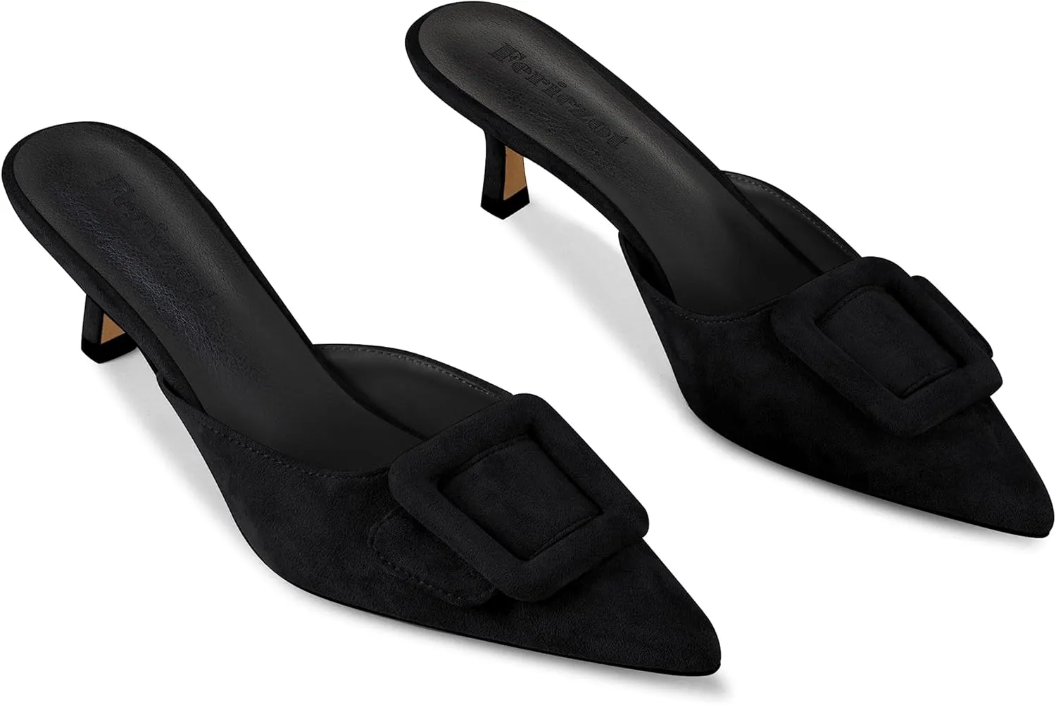 Fericzot Mule Slippers for Women,Slingback Buckle Pumps Pointed Toe Kitten Heels Shoes Slides Backless Dress Sandals