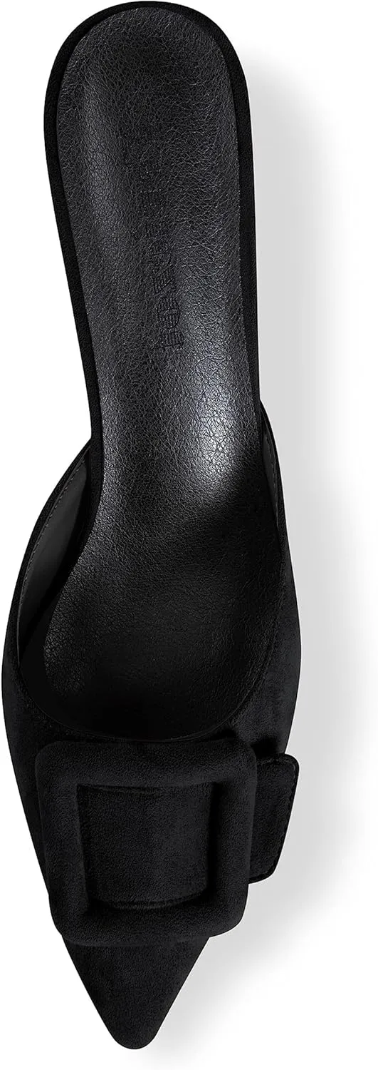 Fericzot Mule Slippers for Women,Slingback Buckle Pumps Pointed Toe Kitten Heels Shoes Slides Backless Dress Sandals
