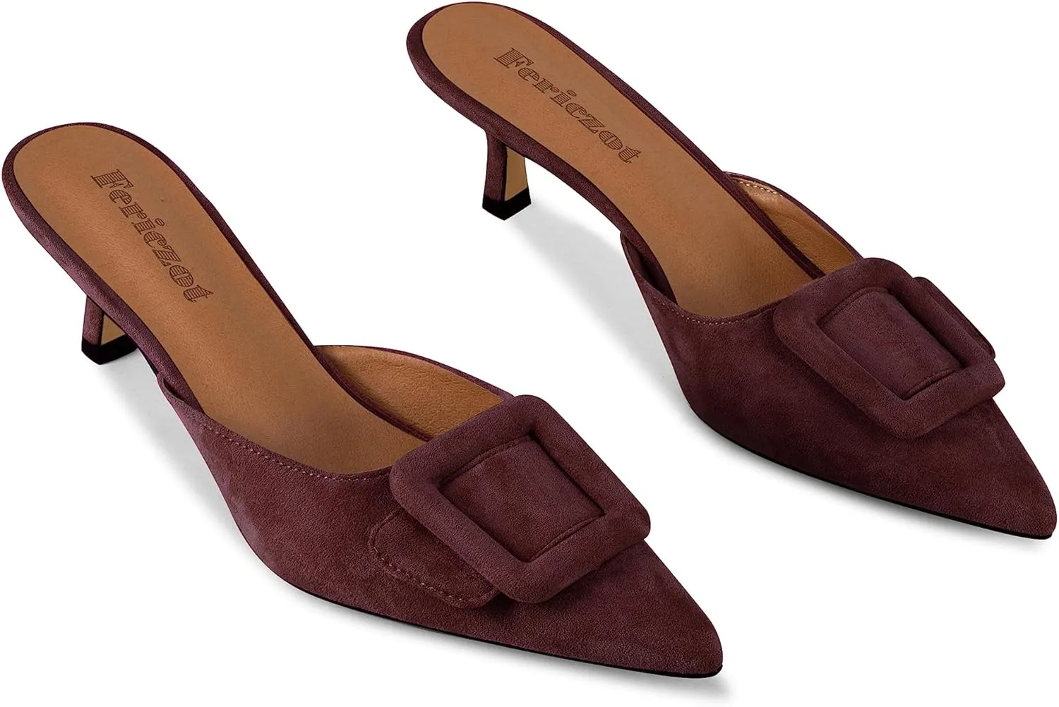 Fericzot Mule Slippers for Women,Slingback Buckle Pumps Pointed Toe Kitten Heels Shoes Slides Backless Dress Sandals