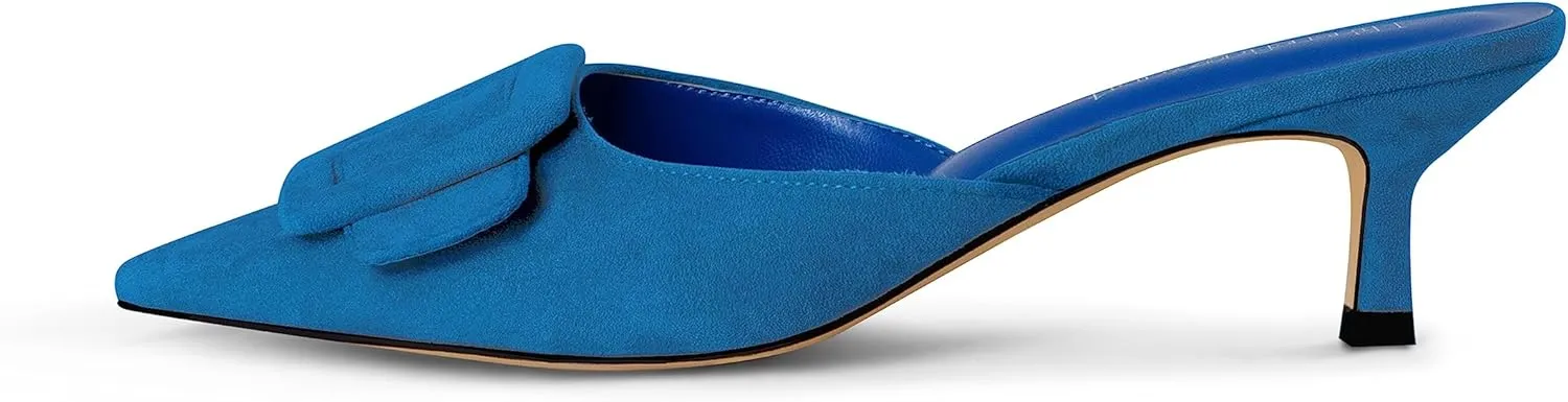 Fericzot Mule Slippers for Women,Slingback Buckle Pumps Pointed Toe Kitten Heels Shoes Slides Backless Dress Sandals