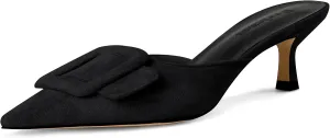 Fericzot Mule Slippers for Women,Slingback Buckle Pumps Pointed Toe Kitten Heels Shoes Slides Backless Dress Sandals