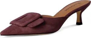 Fericzot Mule Slippers for Women,Slingback Buckle Pumps Pointed Toe Kitten Heels Shoes Slides Backless Dress Sandals