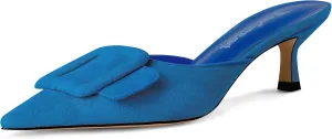Fericzot Mule Slippers for Women,Slingback Buckle Pumps Pointed Toe Kitten Heels Shoes Slides Backless Dress Sandals