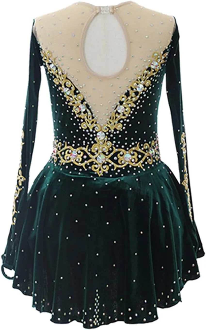 Figure Skating Competition Dress for Women, Breathable Flexible Ice Skating Dress Crystals Ballet Dancewear