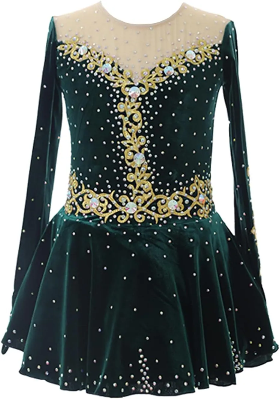 Figure Skating Competition Dress for Women, Breathable Flexible Ice Skating Dress Crystals Ballet Dancewear