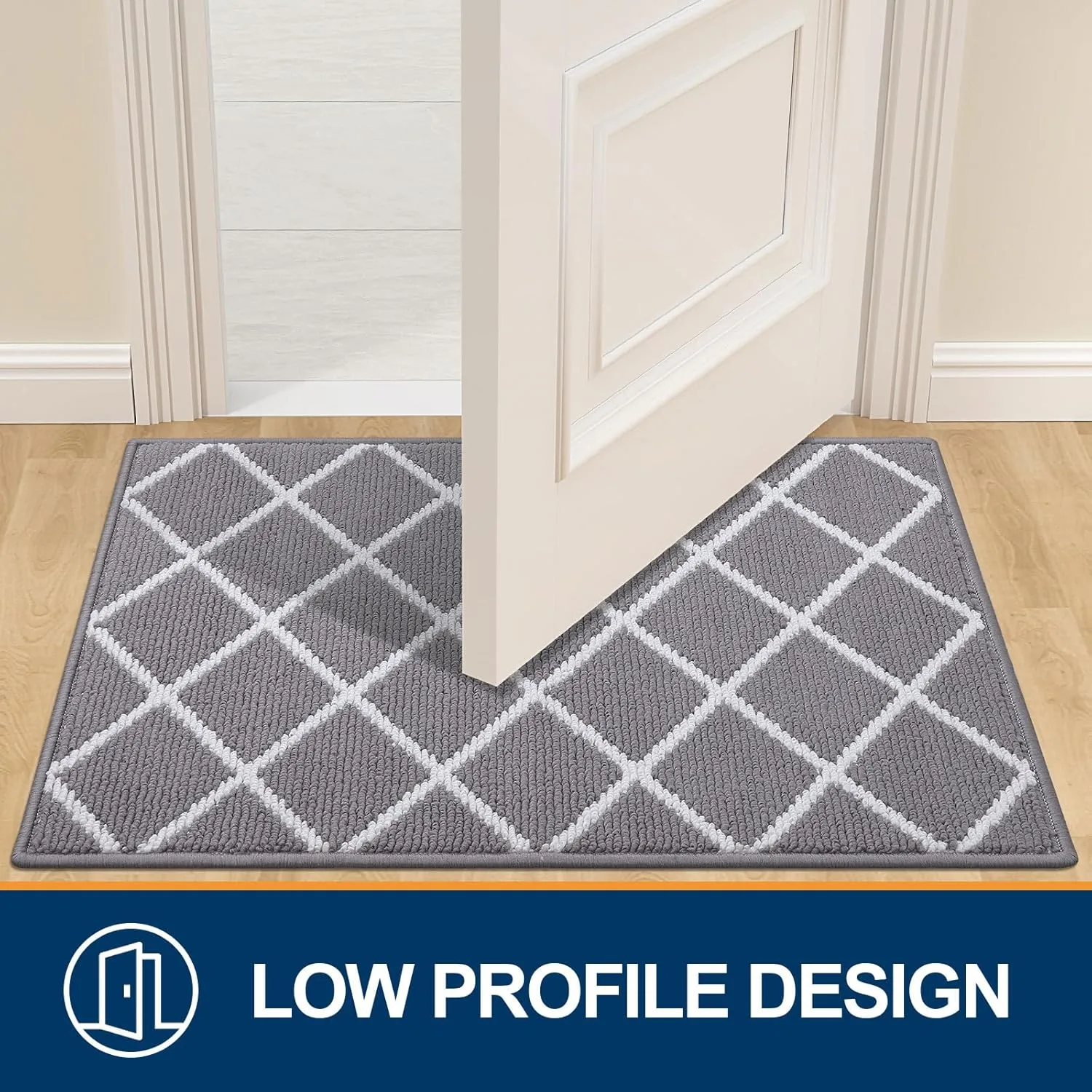 Finchitty Indoor Door Mat, Dirt Resistant and Absorbent, Low-Profile, Non-Slip, Washable Inside Floor Mats for Front Door, Back, and Entrance, 36" x 24", Grey