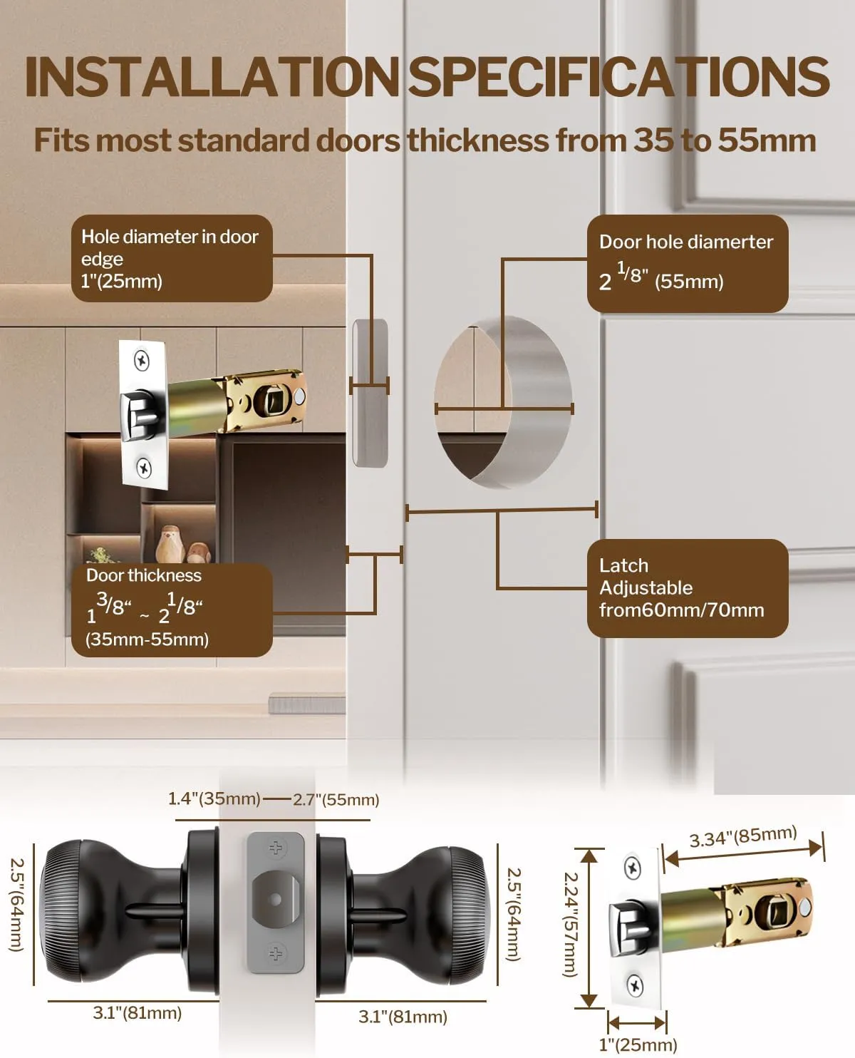 Fingerprint Door Lock - Smart Door Knob with Passcode Keypad, Finger Print Biometric Door Knobs & App Control, Keyless Smart Door Lock for Apartment Bedroom Hotel Office (Black)