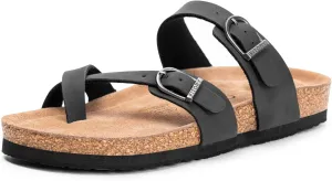 FITORY Women's Slide Sandals with Soft Cork Footbed, Comfort Arch Support Flat Sandals for Summer Size 6-11