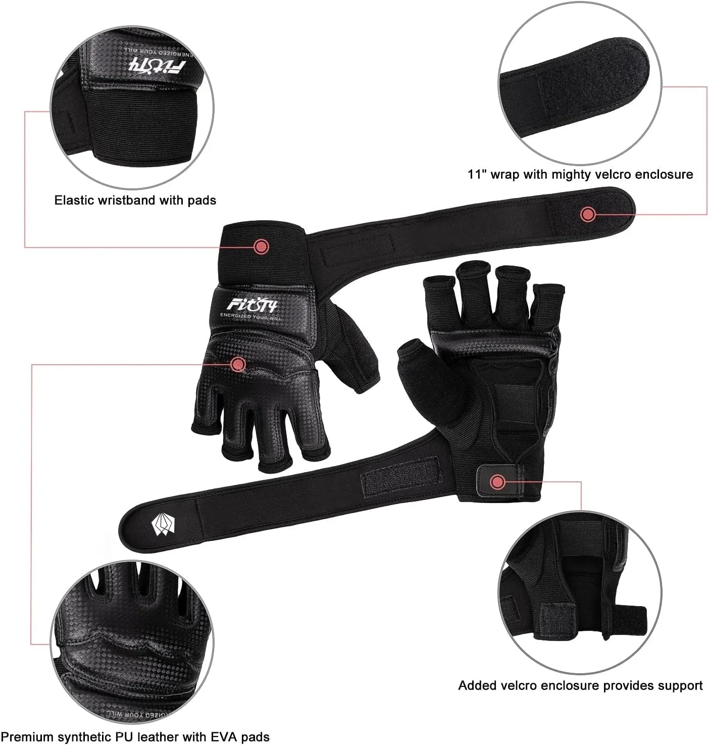 FitsT4 Sports Half Mitts MMA UFC Training Boxing Punch Bag Martial Arts Gloves