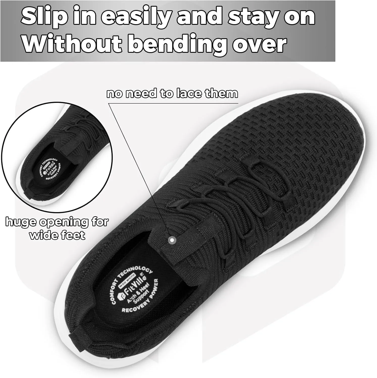 FitVille Extra Wide Slip on Shoes for Men, Lightweight and Breathable Mens Wide Slip on Shoes Max Cushioning
