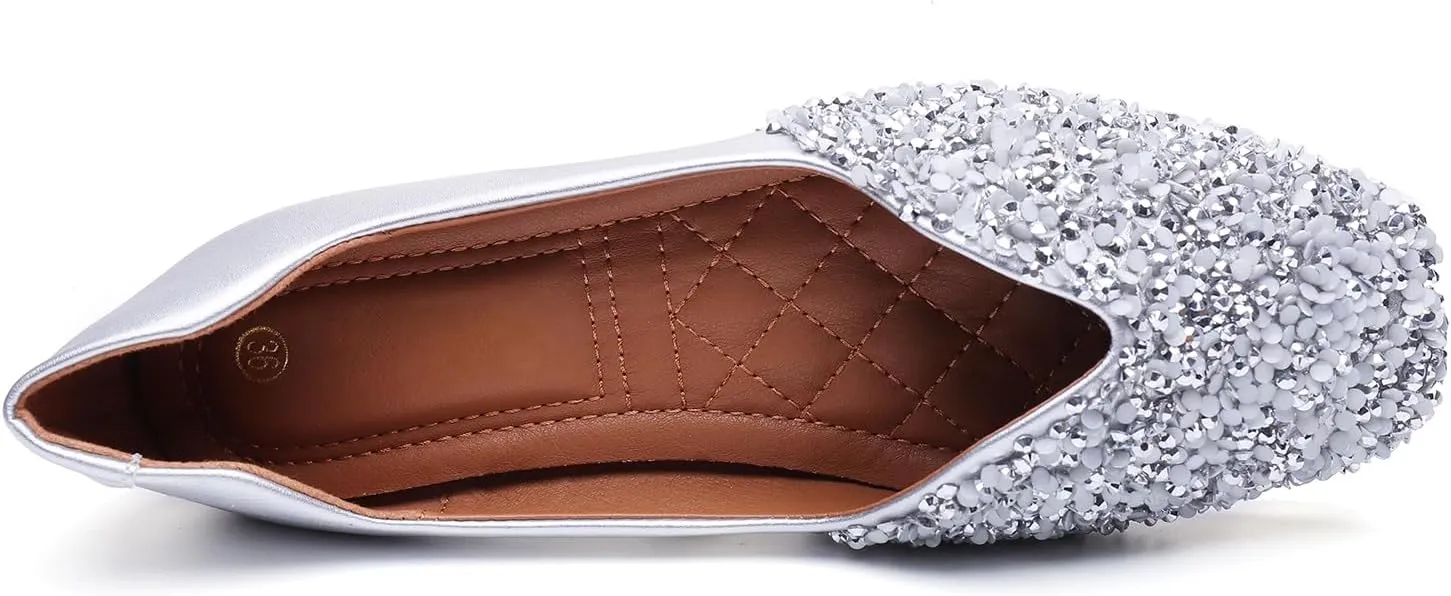 Flats Shoes Women Rhinestone Square Fashion Ballet Flats Wedding Flats for Women Comfortable Slip on Low Heel Dress Shoes