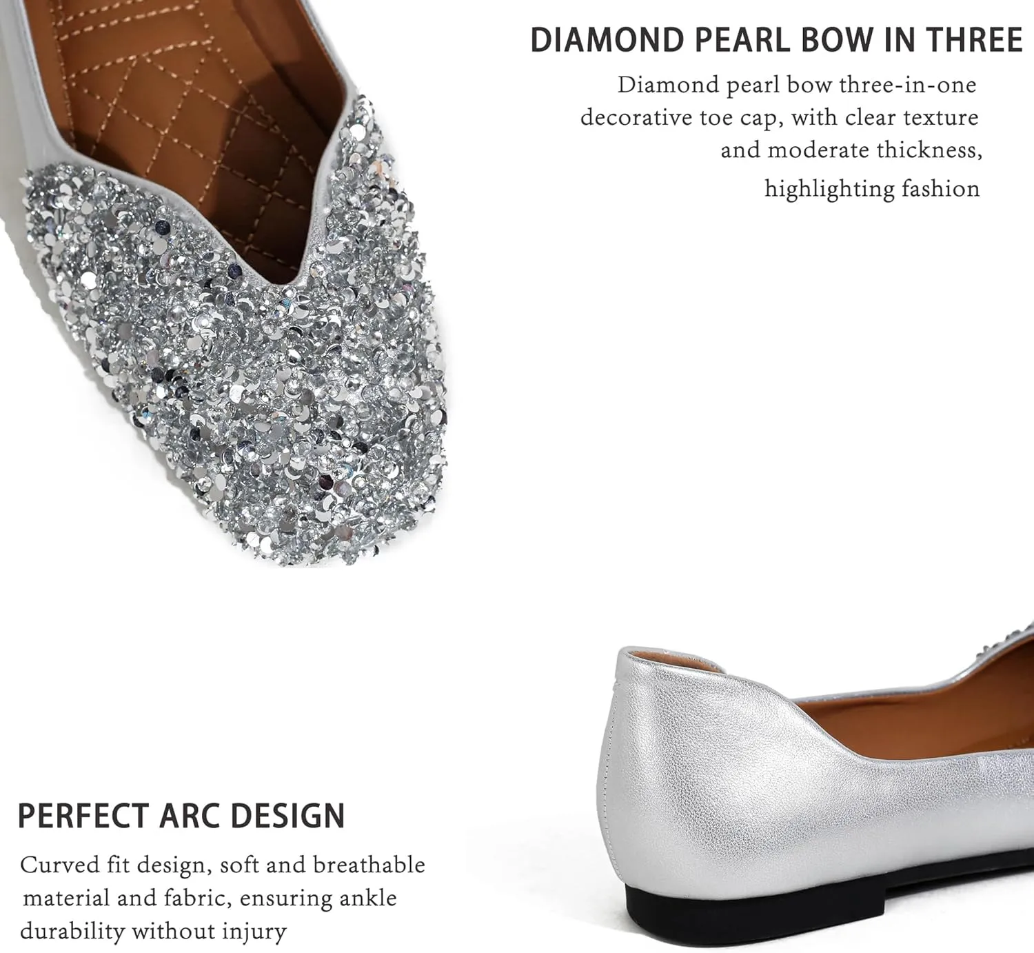Flats Shoes Women Rhinestone Square Fashion Ballet Flats Wedding Flats for Women Comfortable Slip on Low Heel Dress Shoes