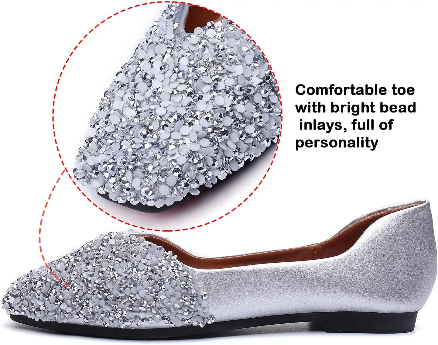Flats Shoes Women Rhinestone Square Fashion Ballet Flats Wedding Flats for Women Comfortable Slip on Low Heel Dress Shoes