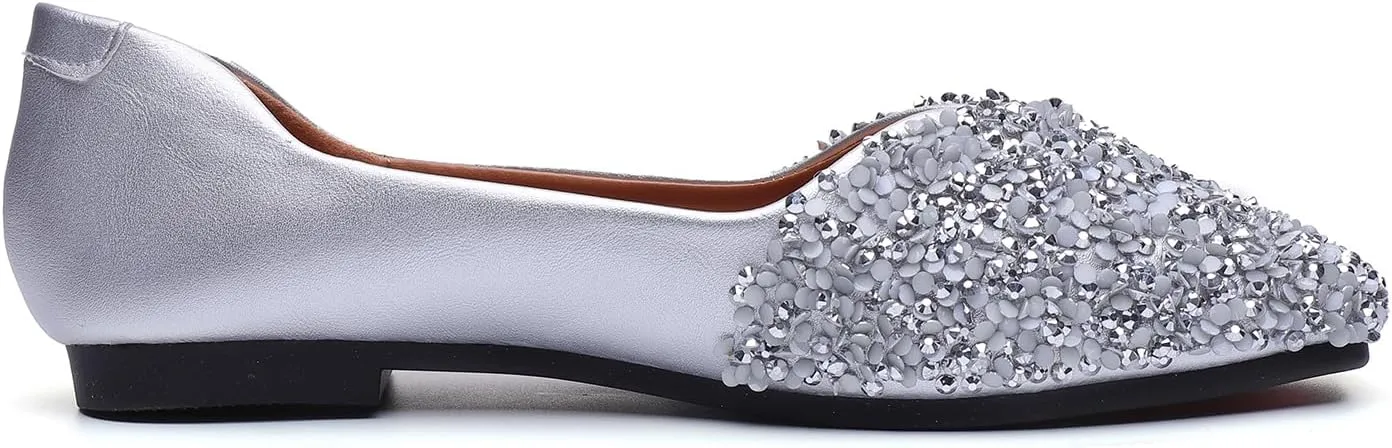 Flats Shoes Women Rhinestone Square Fashion Ballet Flats Wedding Flats for Women Comfortable Slip on Low Heel Dress Shoes