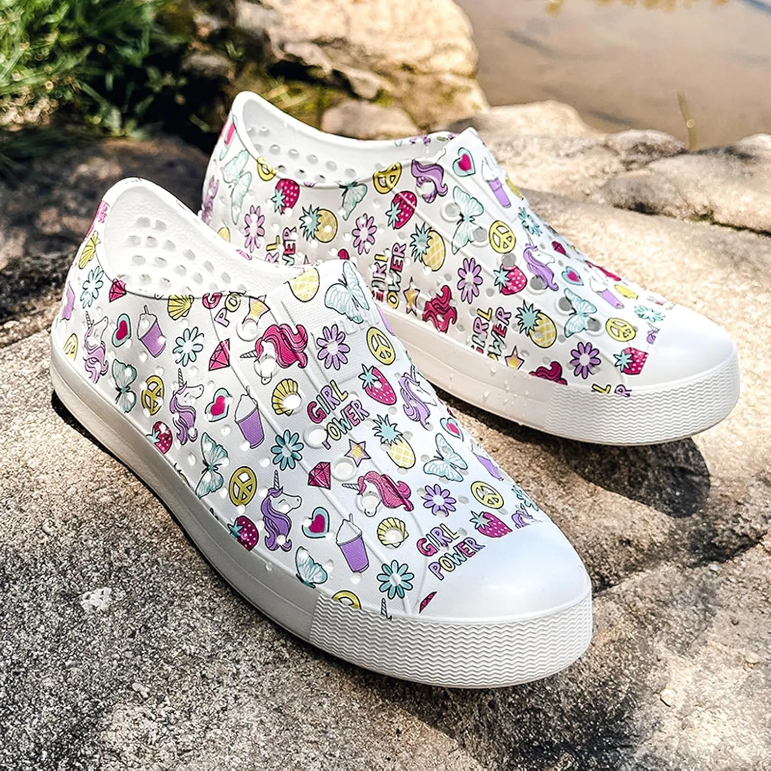 FLIOZY Colorful Printed Garden Clogs for Women, Lightweight Breathable Slip-On Shoes, Waterproof & Non-Slip, Fun Patterned Casual Footwear for Outdoor, Beach, and Everyday Wear