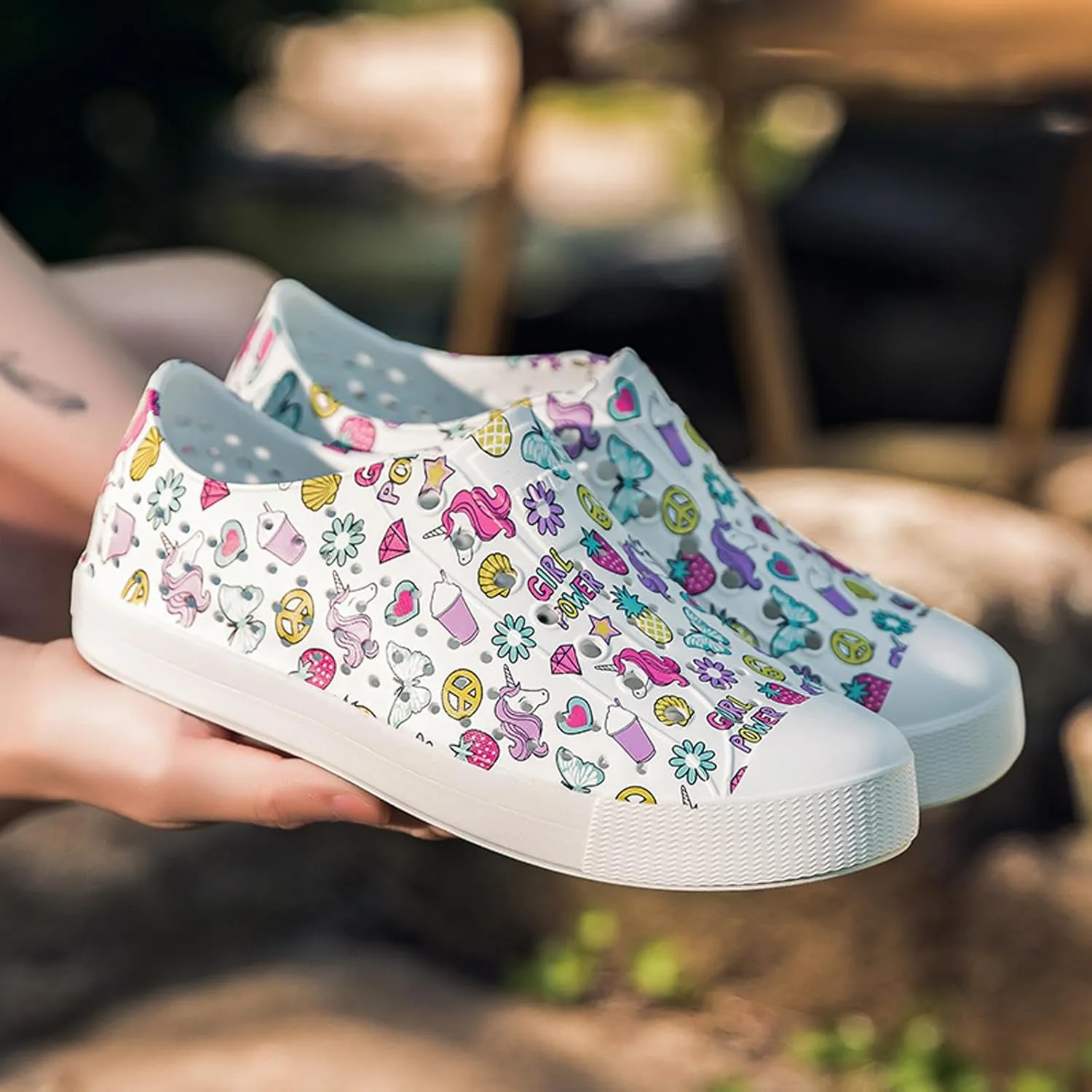 FLIOZY Colorful Printed Garden Clogs for Women, Lightweight Breathable Slip-On Shoes, Waterproof & Non-Slip, Fun Patterned Casual Footwear for Outdoor, Beach, and Everyday Wear
