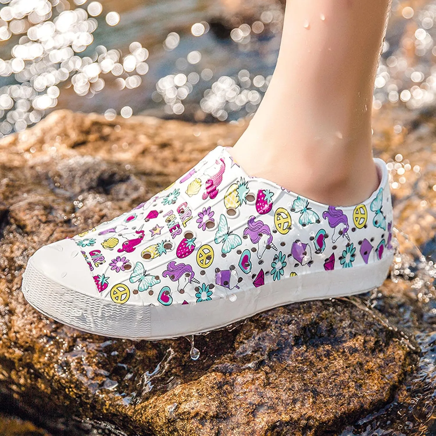 FLIOZY Colorful Printed Garden Clogs for Women, Lightweight Breathable Slip-On Shoes, Waterproof & Non-Slip, Fun Patterned Casual Footwear for Outdoor, Beach, and Everyday Wear