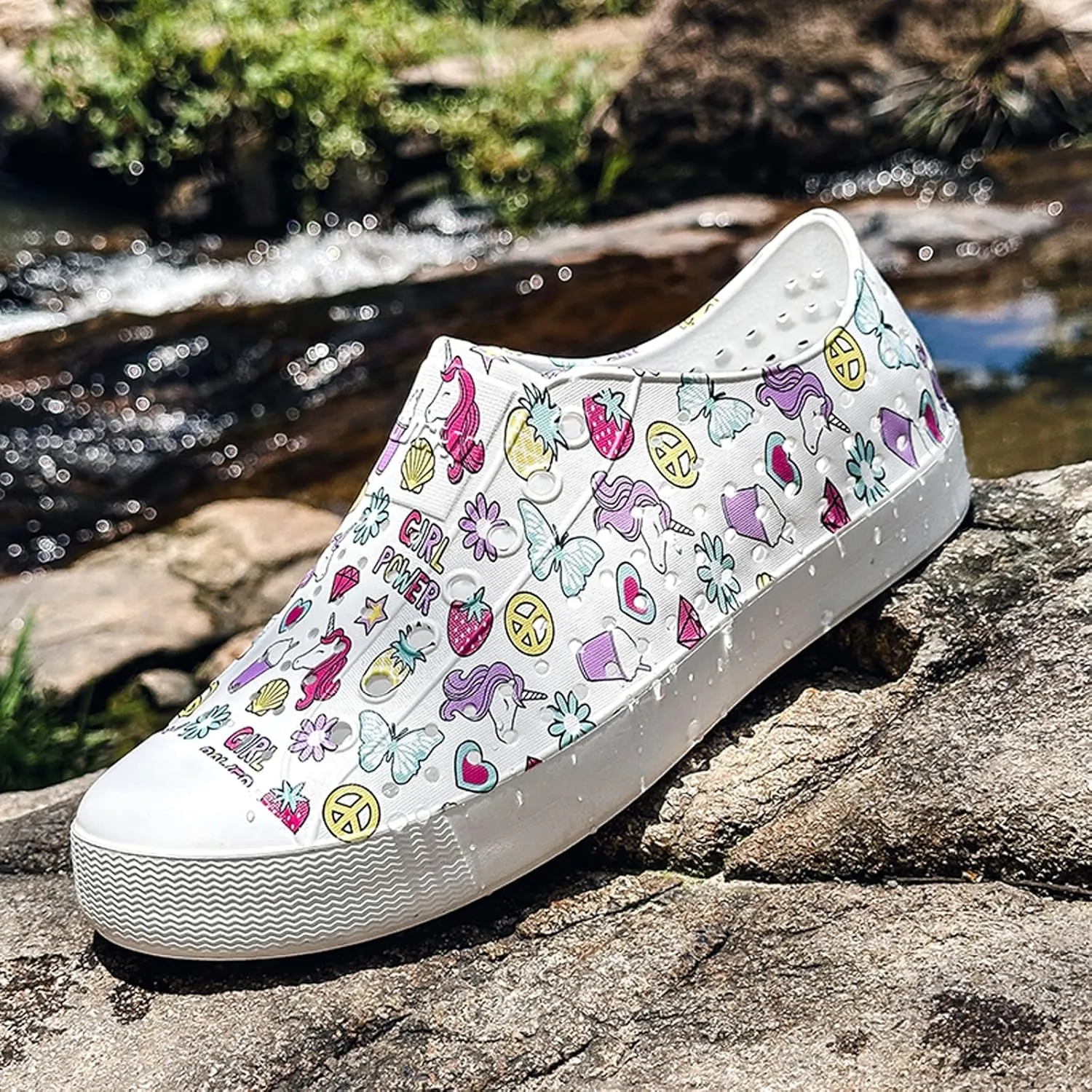 FLIOZY Colorful Printed Garden Clogs for Women, Lightweight Breathable Slip-On Shoes, Waterproof & Non-Slip, Fun Patterned Casual Footwear for Outdoor, Beach, and Everyday Wear