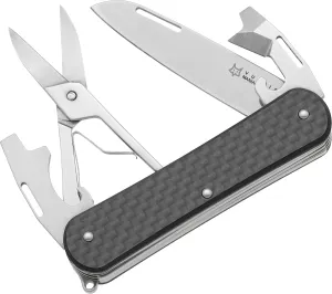 Fox Knives Vulpis FX-VP130-F4 Slipjoint Folding Knife 4-in-1 Multitool 2.17in Blade, Bottle Opener, Can Opener, Flat Head Screwdriver, Scissors - Compact Versatile Pocket Knife (Carbon Fiber)