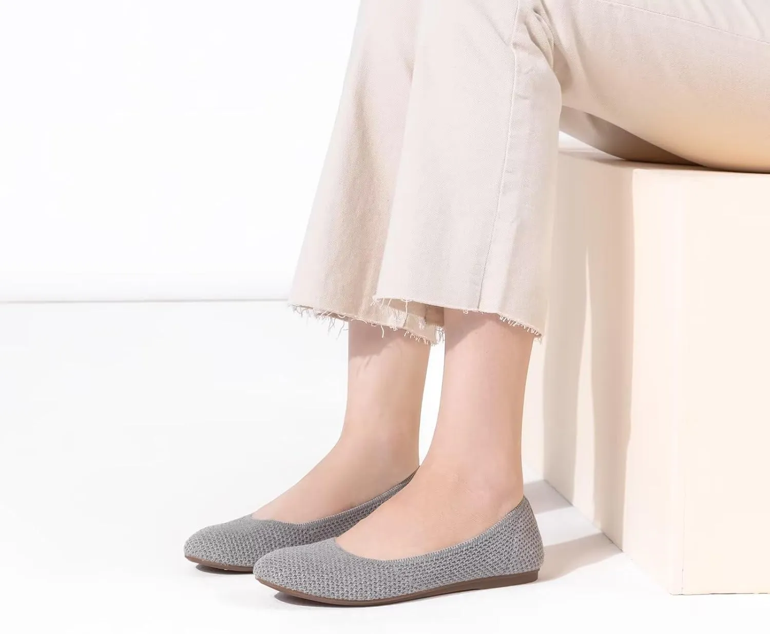 Frank Mully Women’s Ballet Flat Shoes Knit Dress Shoes Round Toe Slip On Ballerina Walking Flats Shoes for Woman Low Wedge Comfort Soft