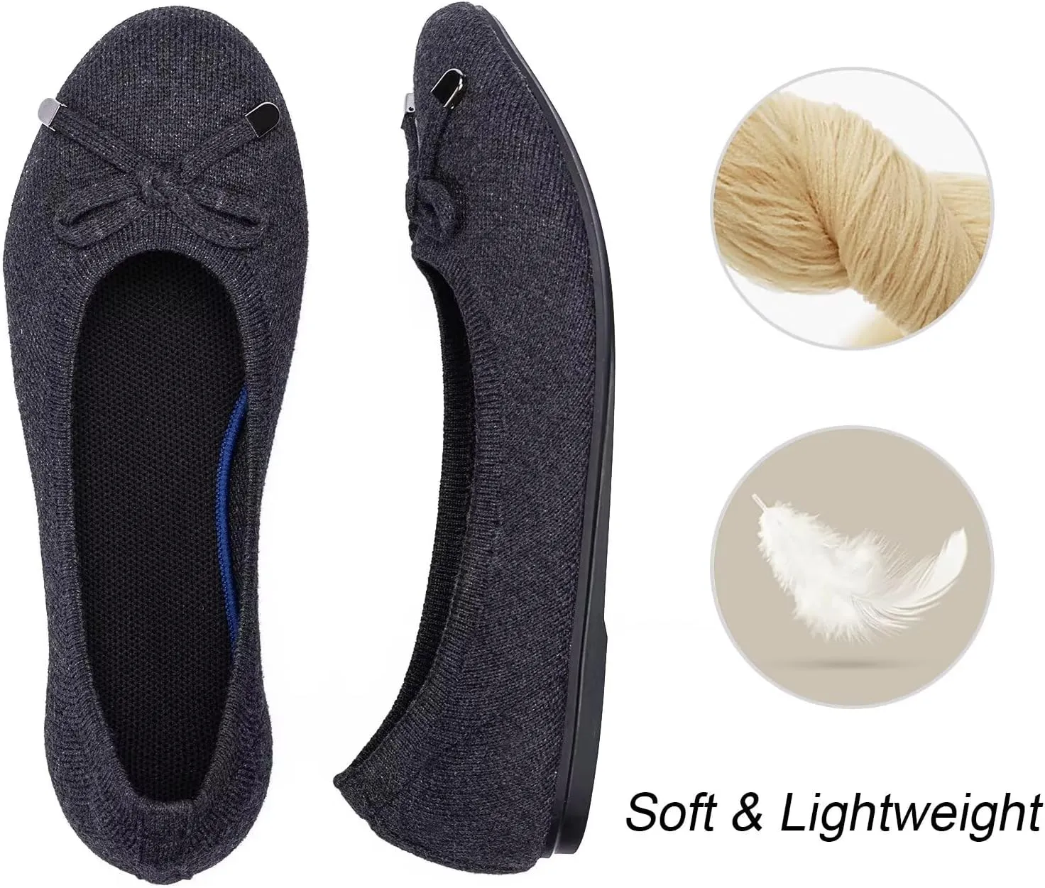 Frank Mully Women’s Ballet Flat Shoes Knit Dress Shoes Round Toe Slip On Ballerina Walking Flats Shoes for Woman Low Wedge Comfort Soft