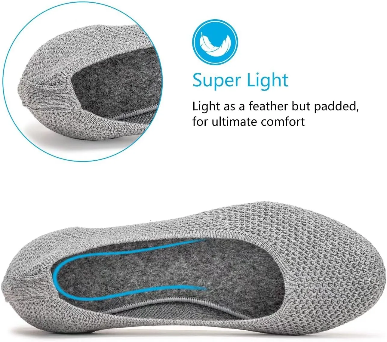 Frank Mully Women’s Ballet Flat Shoes Knit Dress Shoes Round Toe Slip On Ballerina Walking Flats Shoes for Woman Low Wedge Comfort Soft