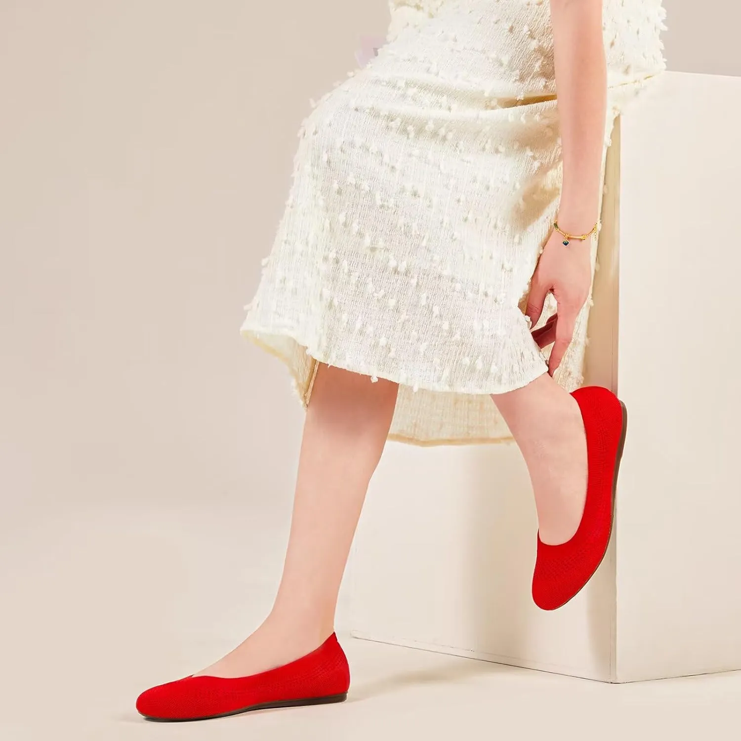 Frank Mully Women’s Ballet Flat Shoes Knit Dress Shoes Round Toe Slip On Ballerina Walking Flats Shoes for Woman Low Wedge Comfort Soft