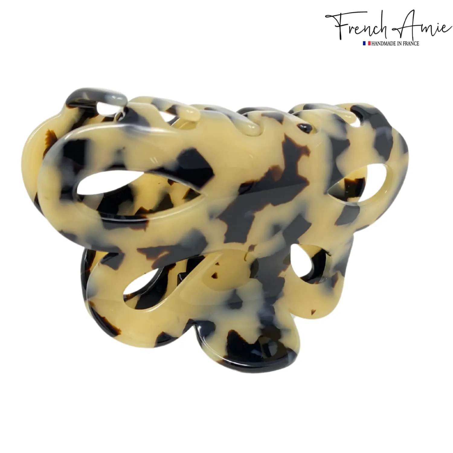 French Amie Flower Bloom White Tokyo 3" Handmade Cellulose Acetate Covered Spring Claw Clips No Slip Grip Hair Clips Claw Clamps for Women and Girls, Made in France (White Tokyo)