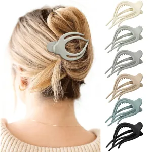 French Concord Hair Clips Claw - 6Pcs Side Slid Flat Hair Clips for Volume Strong Hold No Slip Grip Hair Claw Clips for Women Girls Thick Thin Hair (Matte Curved(Medium,4 inches) #1)