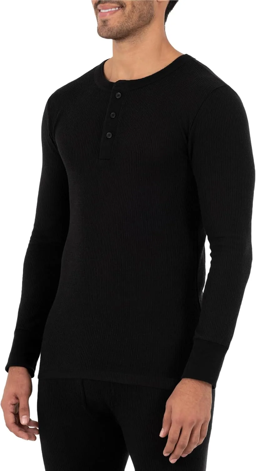 Fruit of the Loom mens Recycled Waffle Thermal Underwear Henley Top