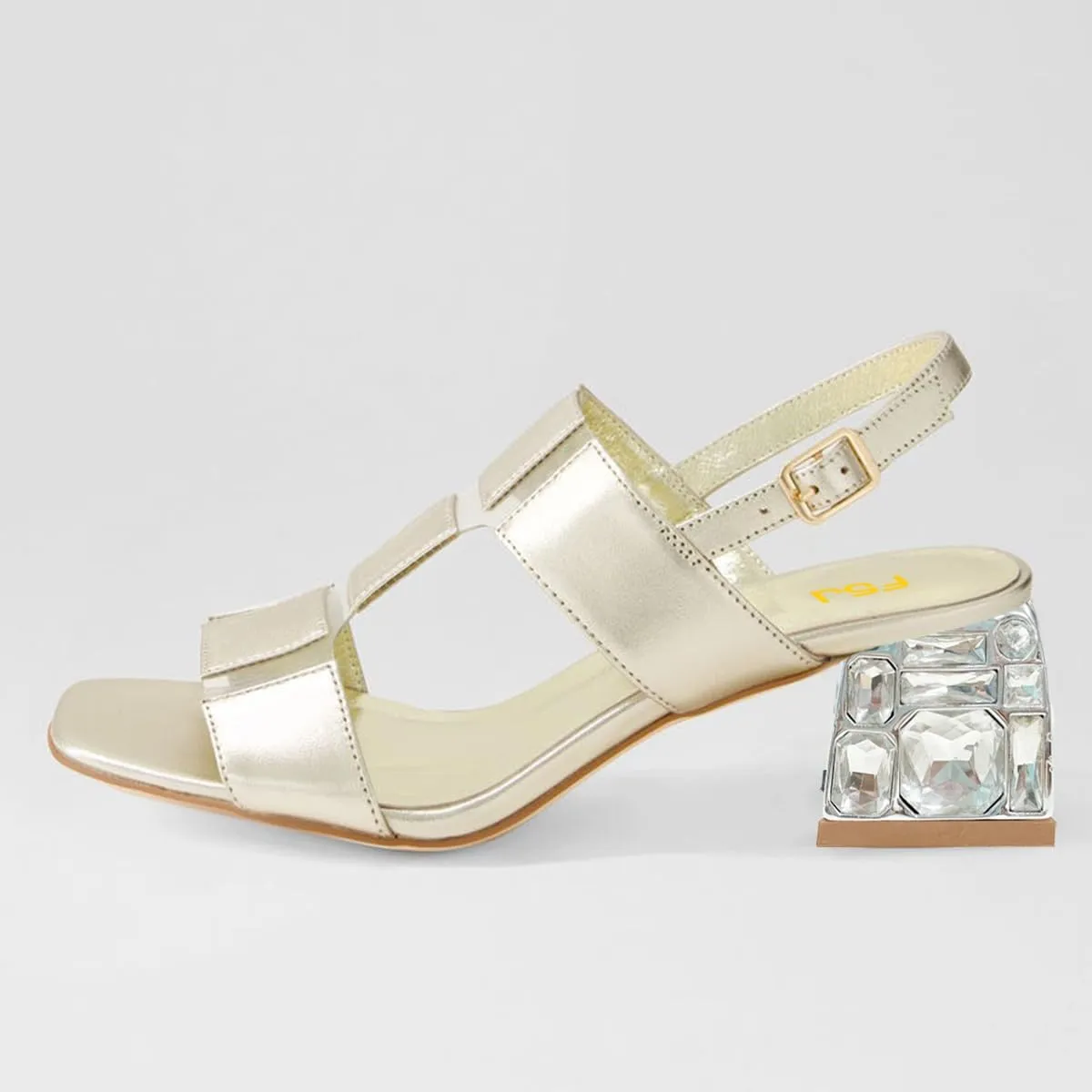 FSJ Women Open Toe Heeled Sandals Chunky Mid Heel Slingbacks T Strap Buckle Multicolor Band Crystal Block Heel Versatile Comfy Shoes Size 4-16 US