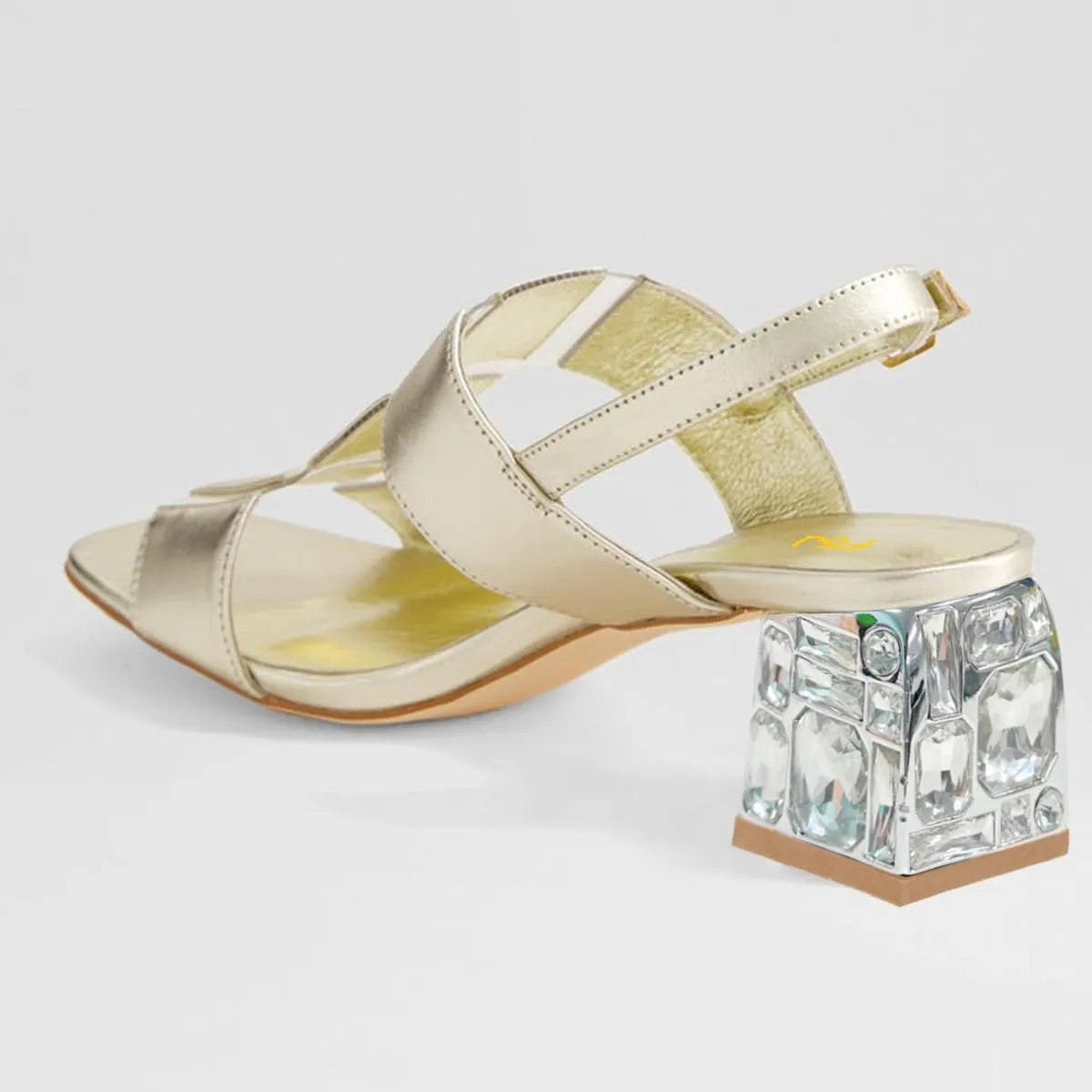 FSJ Women Open Toe Heeled Sandals Chunky Mid Heel Slingbacks T Strap Buckle Multicolor Band Crystal Block Heel Versatile Comfy Shoes Size 4-16 US