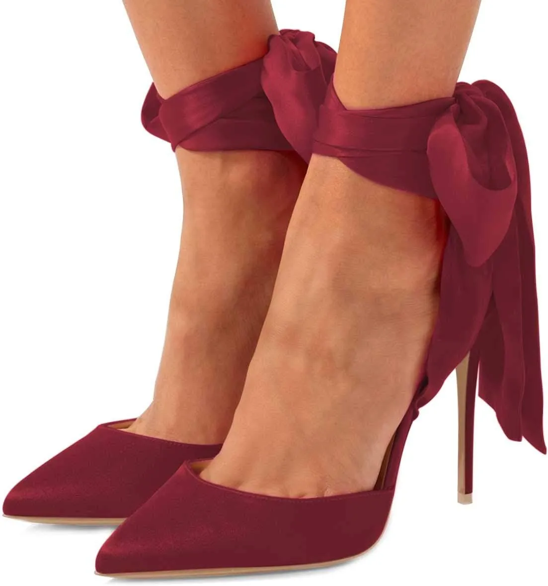 FSJ Women Strappy Ankle Wrap Sandal Ribbon Lace-up Stiletto High Heels Pointed Toe D'Orsay Slingback Pump Shoe Size 4-15 US