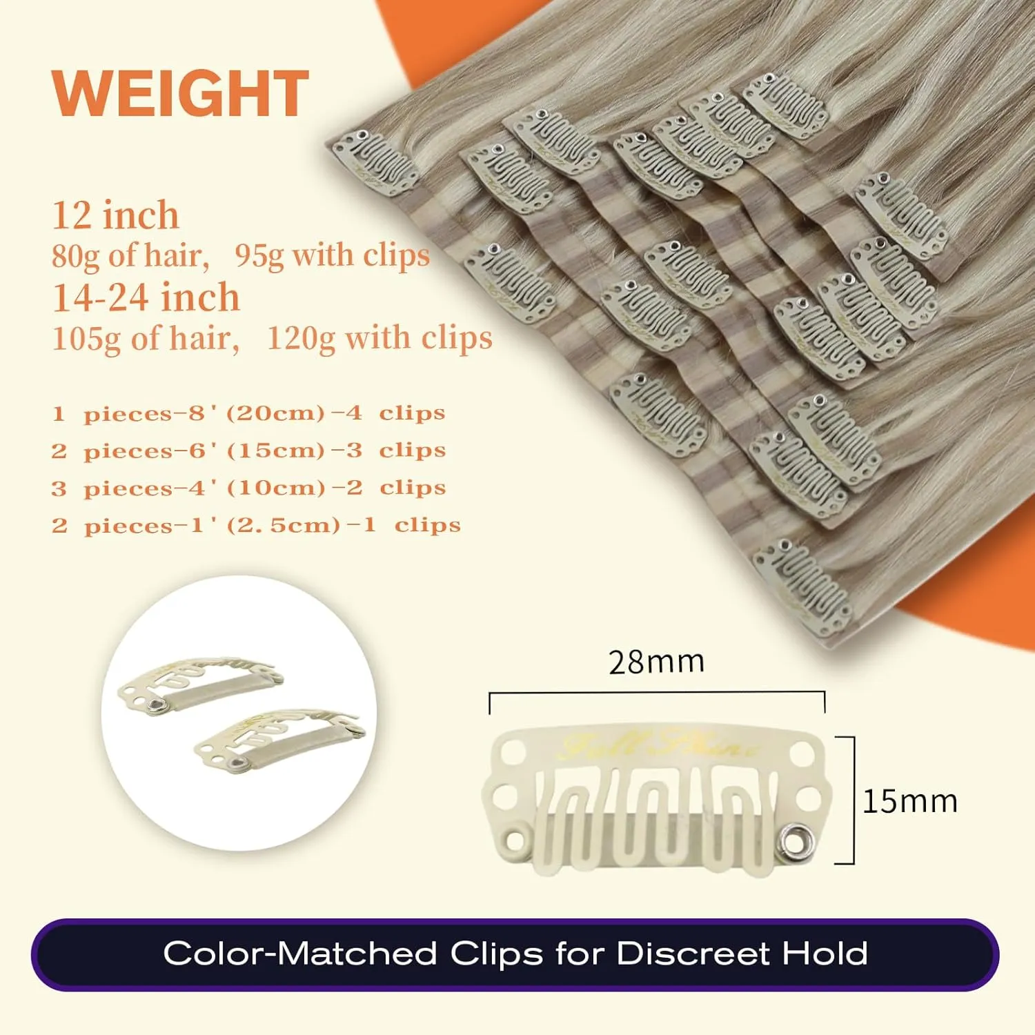 Full Shine Hair Extensions Real Human Hair Clip ins Blonde Highlight Seamless Clip in Human Hair Extensions PU Skin Weft Add Volume 18 Inch 8 Pcs 120 Grams