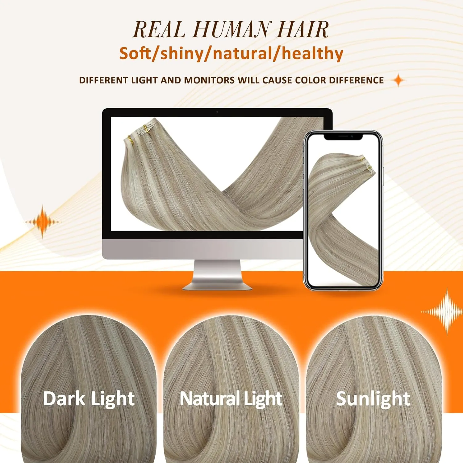Full Shine Hair Extensions Real Human Hair Clip ins Blonde Highlight Seamless Clip in Human Hair Extensions PU Skin Weft Add Volume 18 Inch 8 Pcs 120 Grams