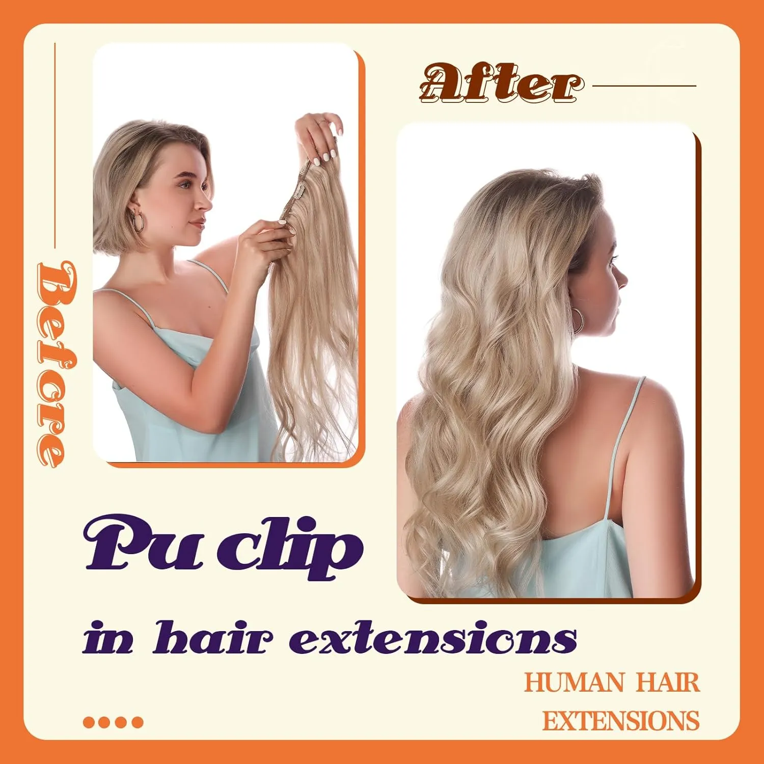 Full Shine Hair Extensions Real Human Hair Clip ins Blonde Highlight Seamless Clip in Human Hair Extensions PU Skin Weft Add Volume 18 Inch 8 Pcs 120 Grams