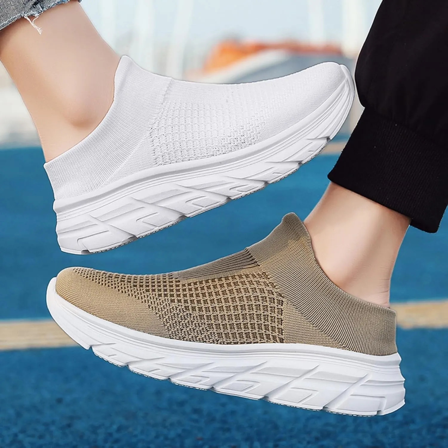 FUNCOS Men's Anti-Slip Garden Clogs - Open Back & Breathable Mesh, Lightweight for Outdoor/Indoor Use