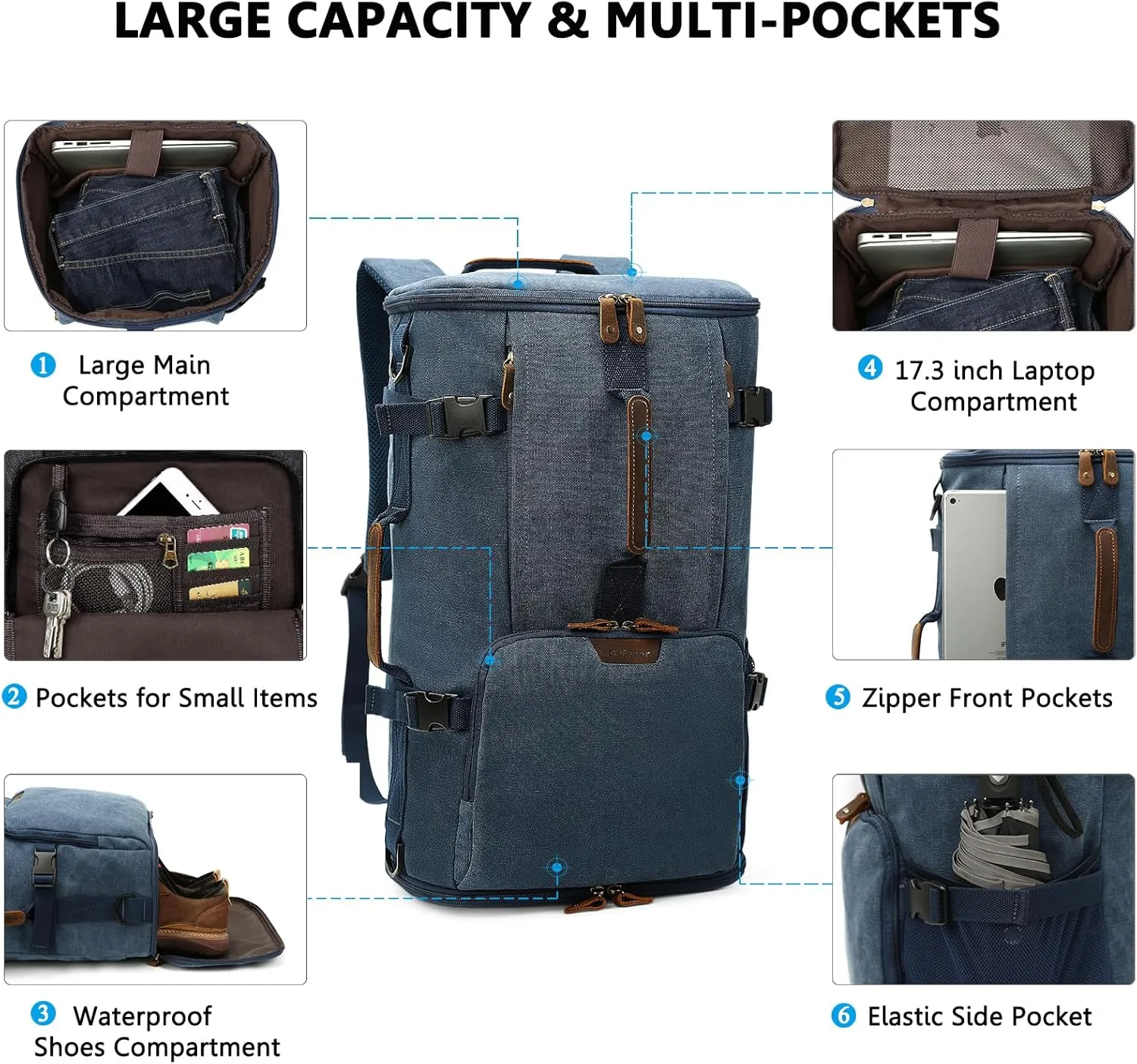 G-FAVOR 40L Travel Backpack, Vintage Canvas Rucksack Convertible Duffel Bag Carry On Backpack Fit for 17.3 Inch Laptop Bag