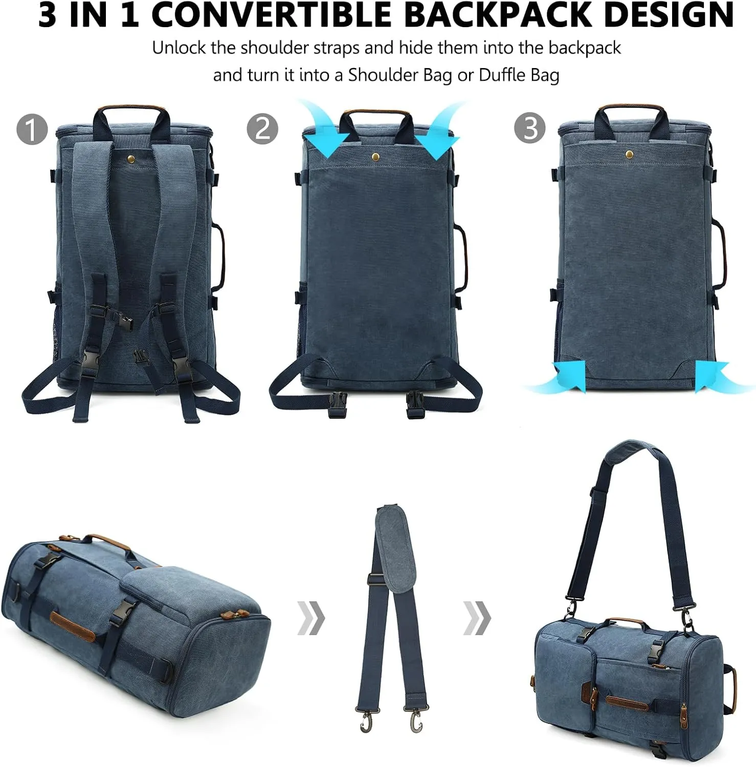 G-FAVOR 40L Travel Backpack, Vintage Canvas Rucksack Convertible Duffel Bag Carry On Backpack Fit for 17.3 Inch Laptop Bag