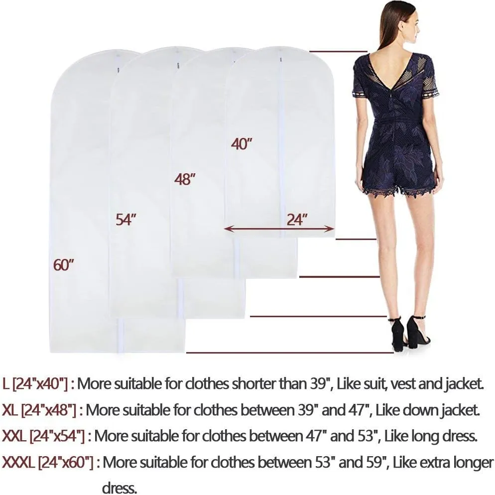 Garment Bags for Hanging Clothes 24'' x 40'' Suit Hanging Garment Bags White Breathable Suit Covers for Closet Full Zipper Dust Cover for Suits Dance Clothes Closet Pack of 6