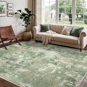 GENIMO 8x10 Area Rugs for Living Room, Machine Washable Rug Non Slip, Low Pile Ultra-Thin Lightweight Large Carpet, Abstract Modern Rugs for Bedroom, Dining Room, Office, Nursery, Olive Green