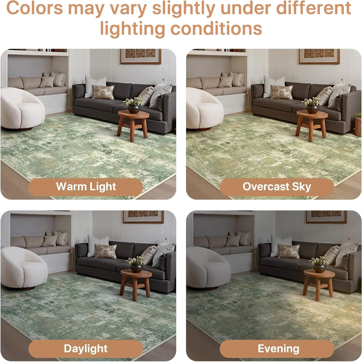 GENIMO 8x10 Area Rugs for Living Room, Machine Washable Rug Non Slip, Low Pile Ultra-Thin Lightweight Large Carpet, Abstract Modern Rugs for Bedroom, Dining Room, Office, Nursery, Olive Green