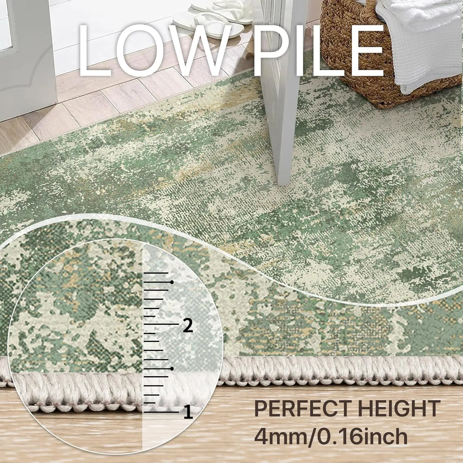 GENIMO 8x10 Area Rugs for Living Room, Machine Washable Rug Non Slip, Low Pile Ultra-Thin Lightweight Large Carpet, Abstract Modern Rugs for Bedroom, Dining Room, Office, Nursery, Olive Green