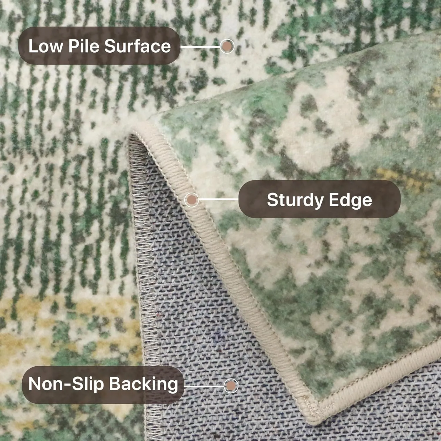 GENIMO 8x10 Area Rugs for Living Room, Machine Washable Rug Non Slip, Low Pile Ultra-Thin Lightweight Large Carpet, Abstract Modern Rugs for Bedroom, Dining Room, Office, Nursery, Olive Green