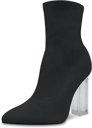 getmorebeauty Women's Ankle Boots Knit Sock Booties Clear High Heel Pointed Toe Slip On Stretch Booties for Autumn Winter