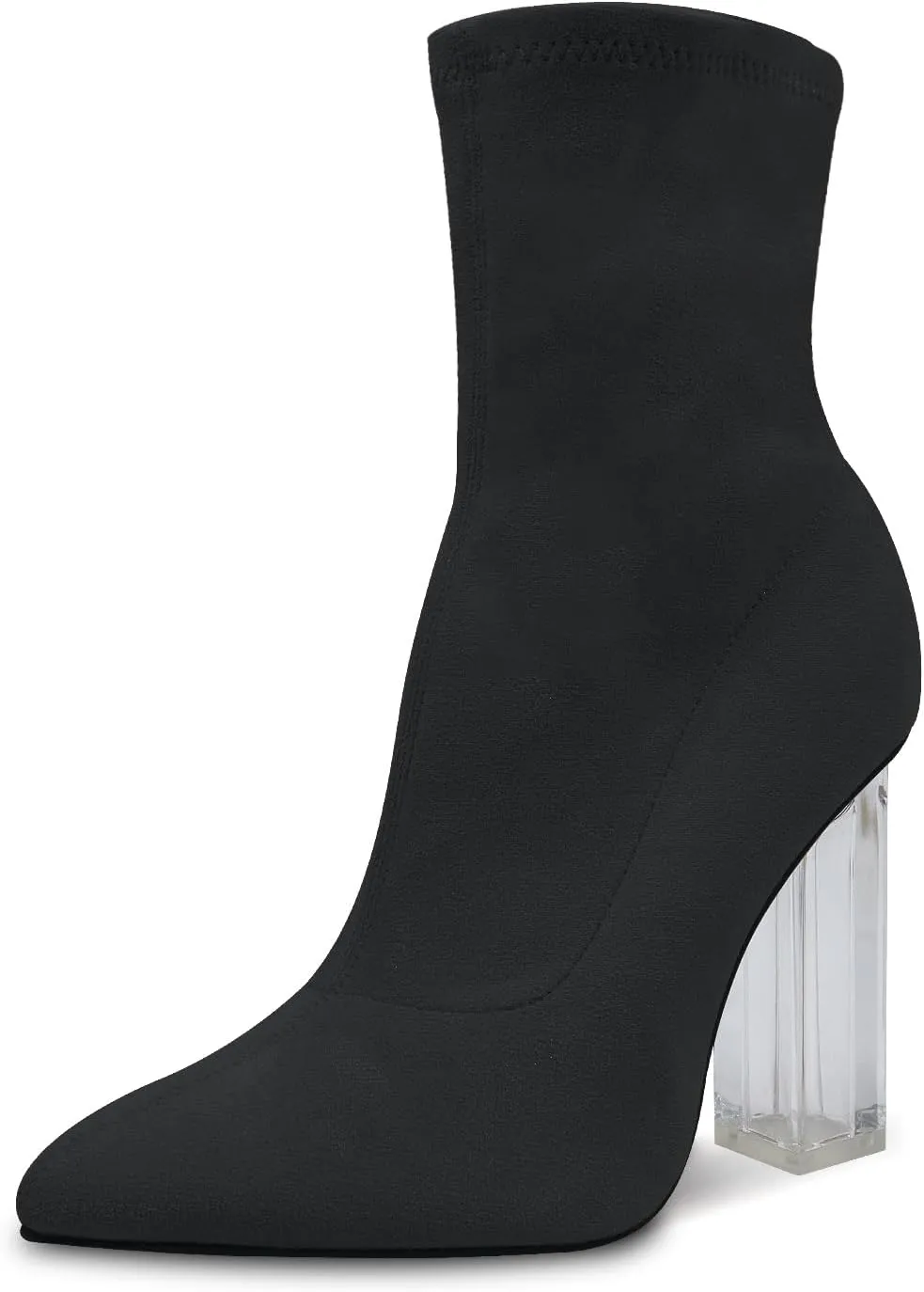 getmorebeauty Women's Ankle Boots Knit Sock Booties Clear High Heel Pointed Toe Slip On Stretch Booties for Autumn Winter